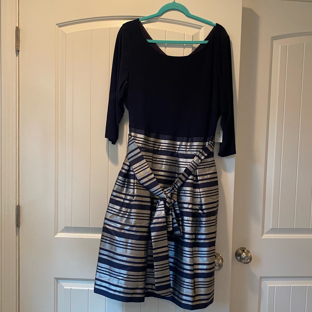 Eliza J Navy Silver Cocktail Evening Dress, Sz 18W